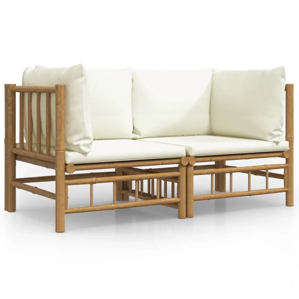 Divani Angolari da Giardino con Cuscini Bianco Crema 2pz Bambù 3155182