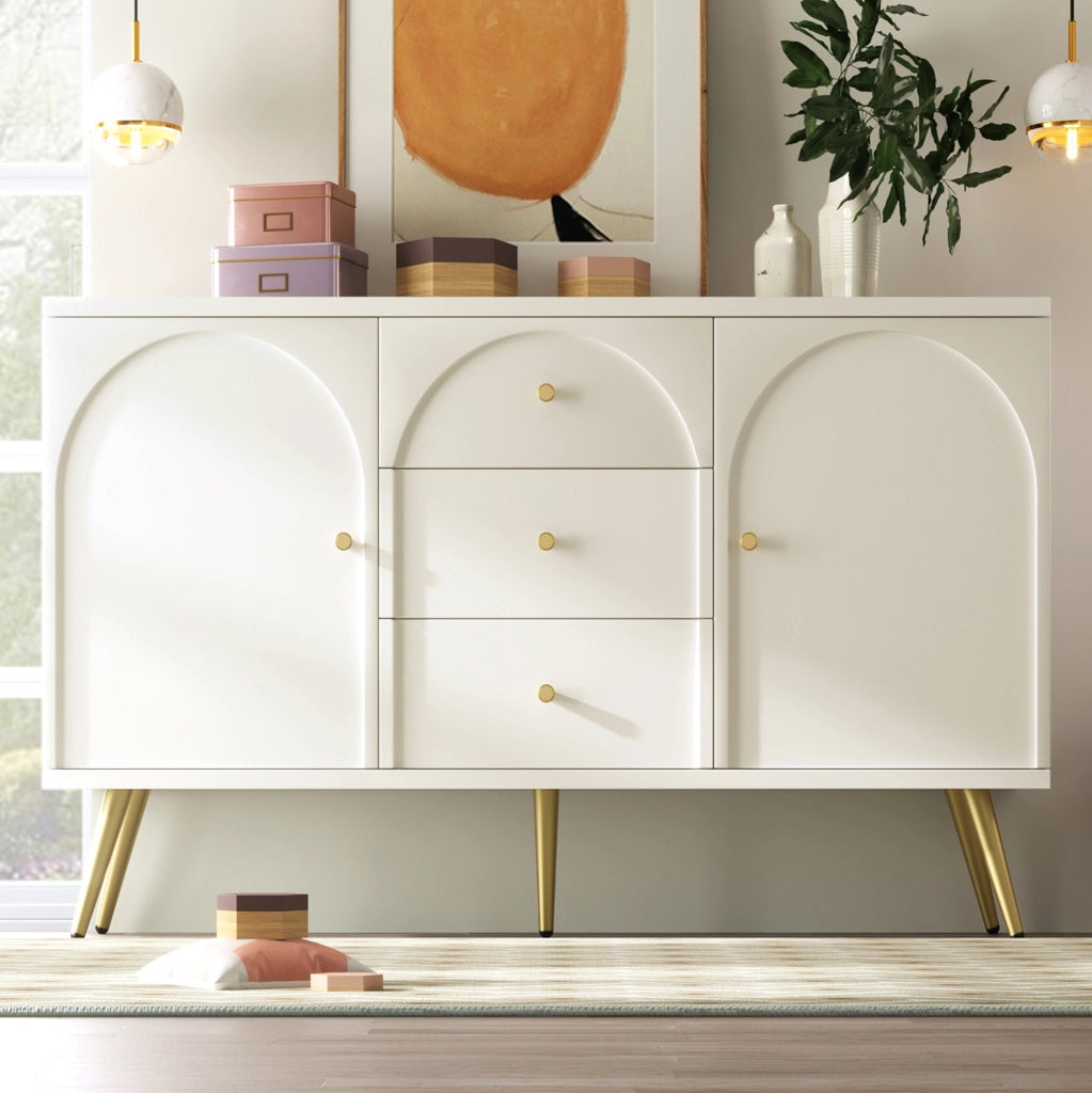 Credenza con 2 ante e 3 cassetti 140x40x84 cm; crema bianco; legno e metallo