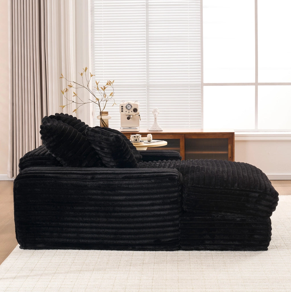 Chaise longue in velluto a coste nero con 4 cuscini
