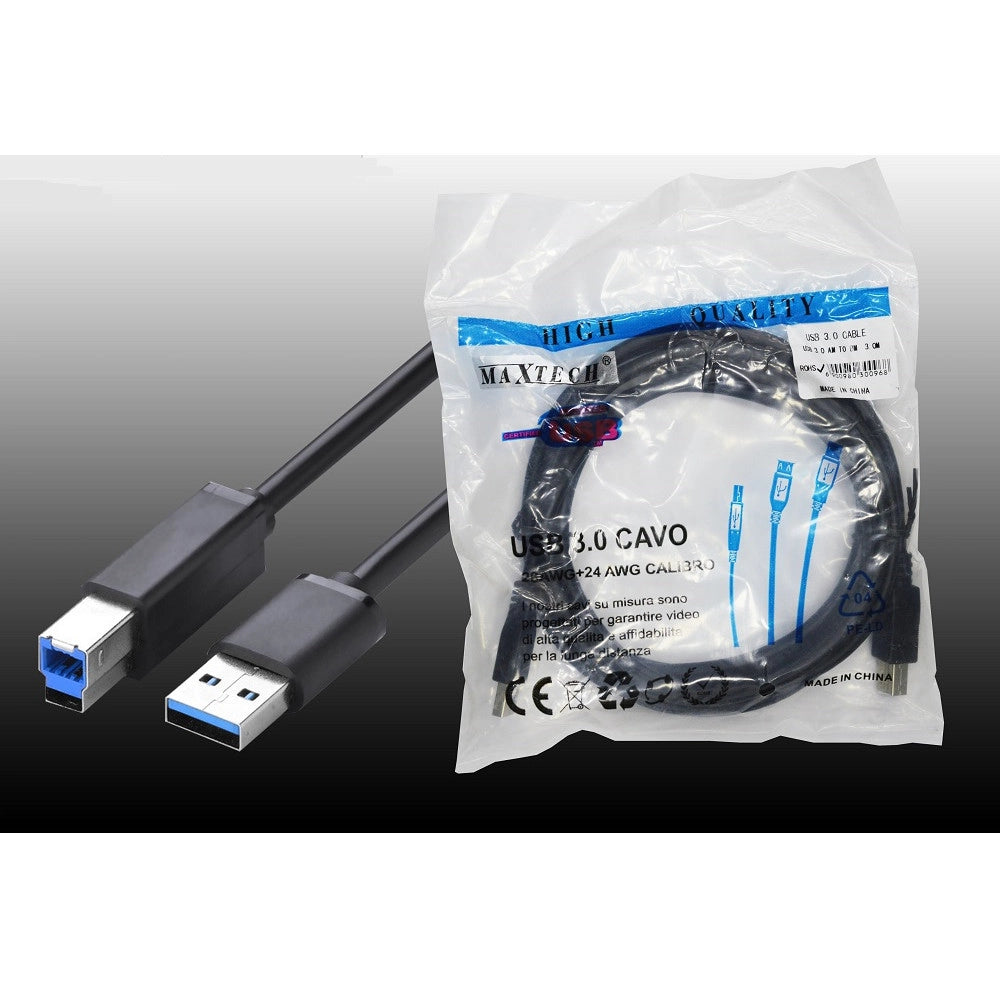 Trade Shop - Usb 3.0 Am - Bm 3 Metri Cavo Maschio Pc Stampante Videocamera Maxtech Ca-3bm3m -