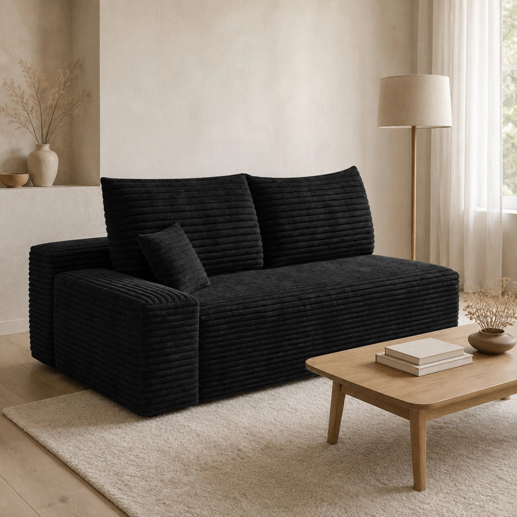 Divano modulare a due posti con chaise longue reversibile in tessuto nero