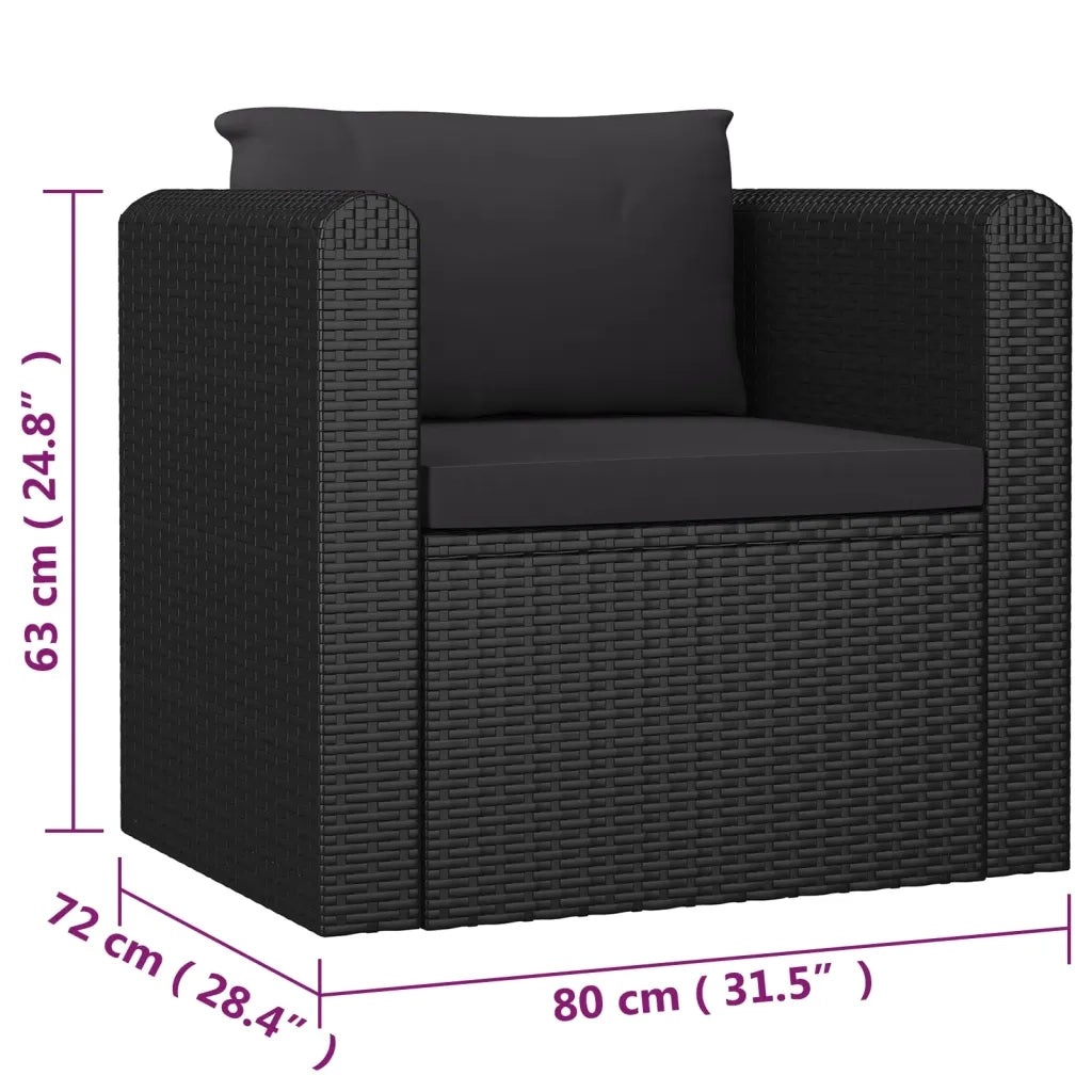 Set Divani da Giardino 7 pz con Cuscini in Polyrattan Nero 3059500