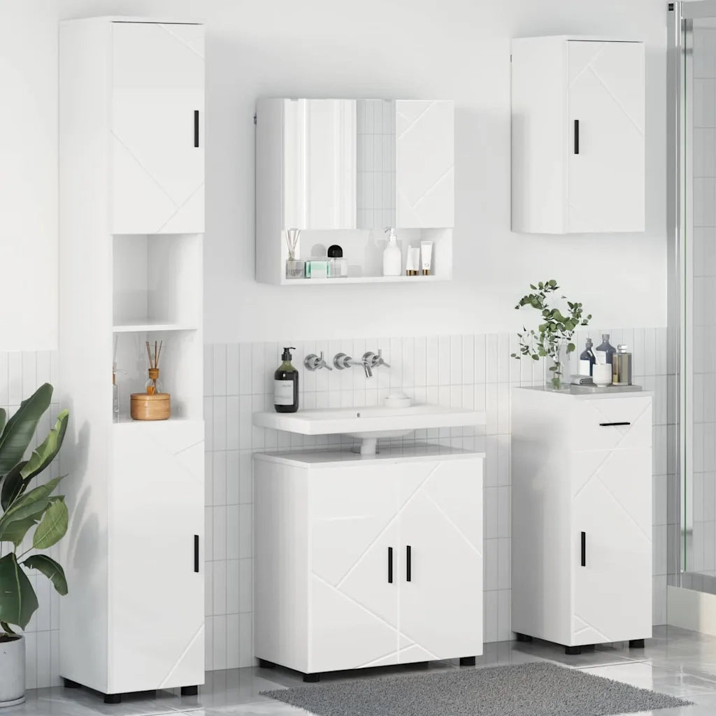 Set di mobili per il bagno con cassetto 5 pcs Bianco Lucido