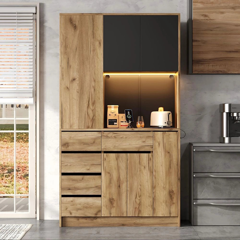 Armadio da cucina alto - Xylo - 185x105x40cm - Ripiano spezie scorrevole, illuminazione LED