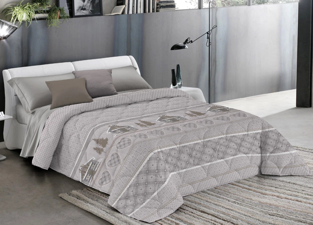 Trapunta Piumone Caldo Invernale Linea Pensieri Delicati Disegno Chalet - Matrimoniale - Beige