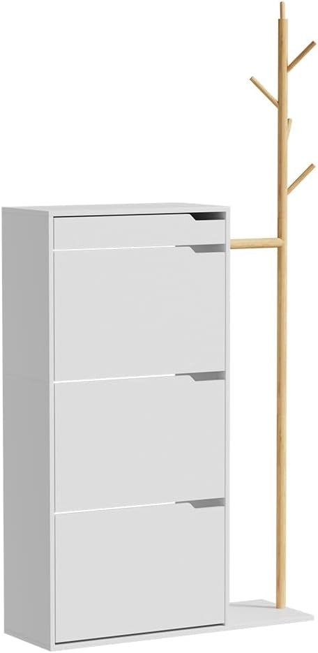 Armadio per le scarpe Ivo, Bianco, 90 x 181.5 cm con 3 scomparti, 1 cassetto, per riporre scarpe e accessori nell’ingresso