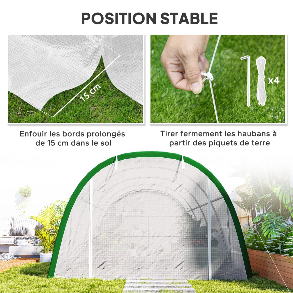 Serra da Giardino Tunnel ¨C zephmum ¨C 6x3x2 m, 8 Finestre, Porta Zippata, Acciaio Galvanizzato, Bianco
