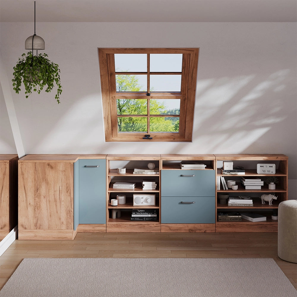 Mobile sottotetto Mobile angolare Rion Grigio-blu/Rovere dorato 75.6 x 83.8 cm con 1 porta, carcassa dell’armadio profondità 60 cm Vicco