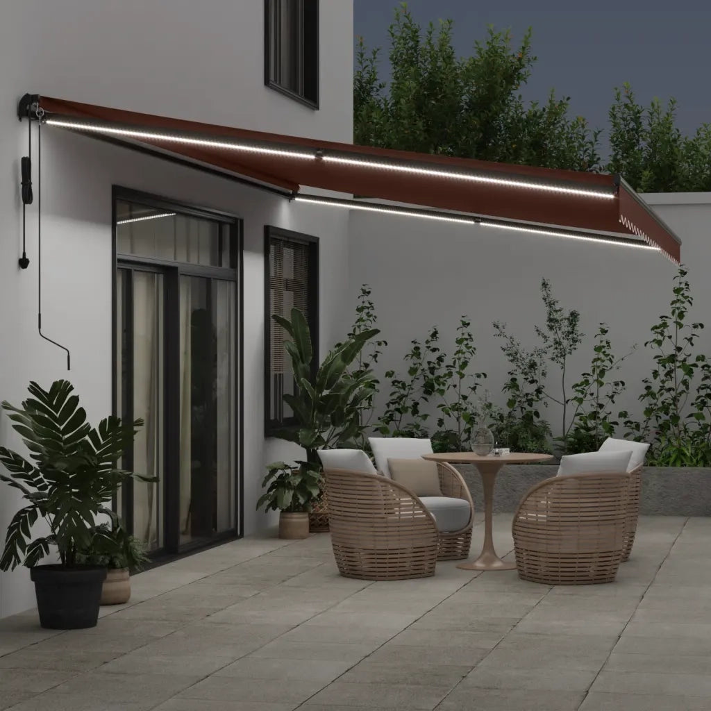 Tenda da Sole Retrattile Automatica con LED Marrone 500x350 cm 3215414