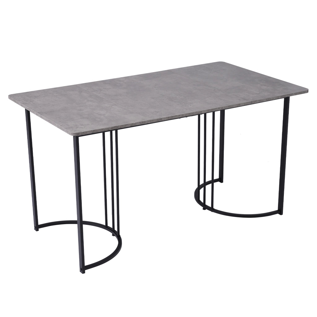 Tavolo da pranzo con piano effetto marmo, gambe in metallo e piedini regolabili per cucina e soggiorno 140 × 80 cm