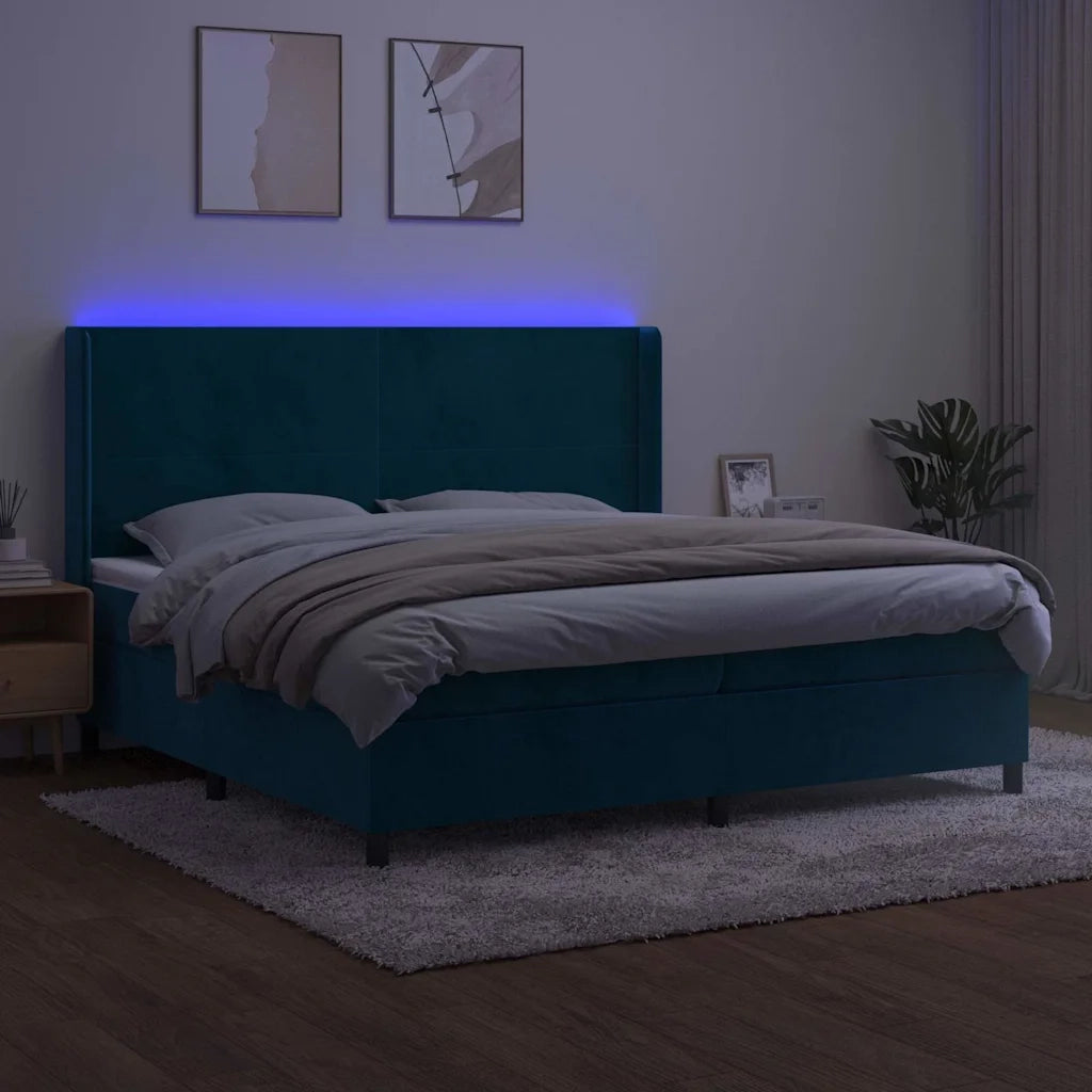 Letto a Molle con Materasso e LED Blu Scuro 200x200 cm 3139467
