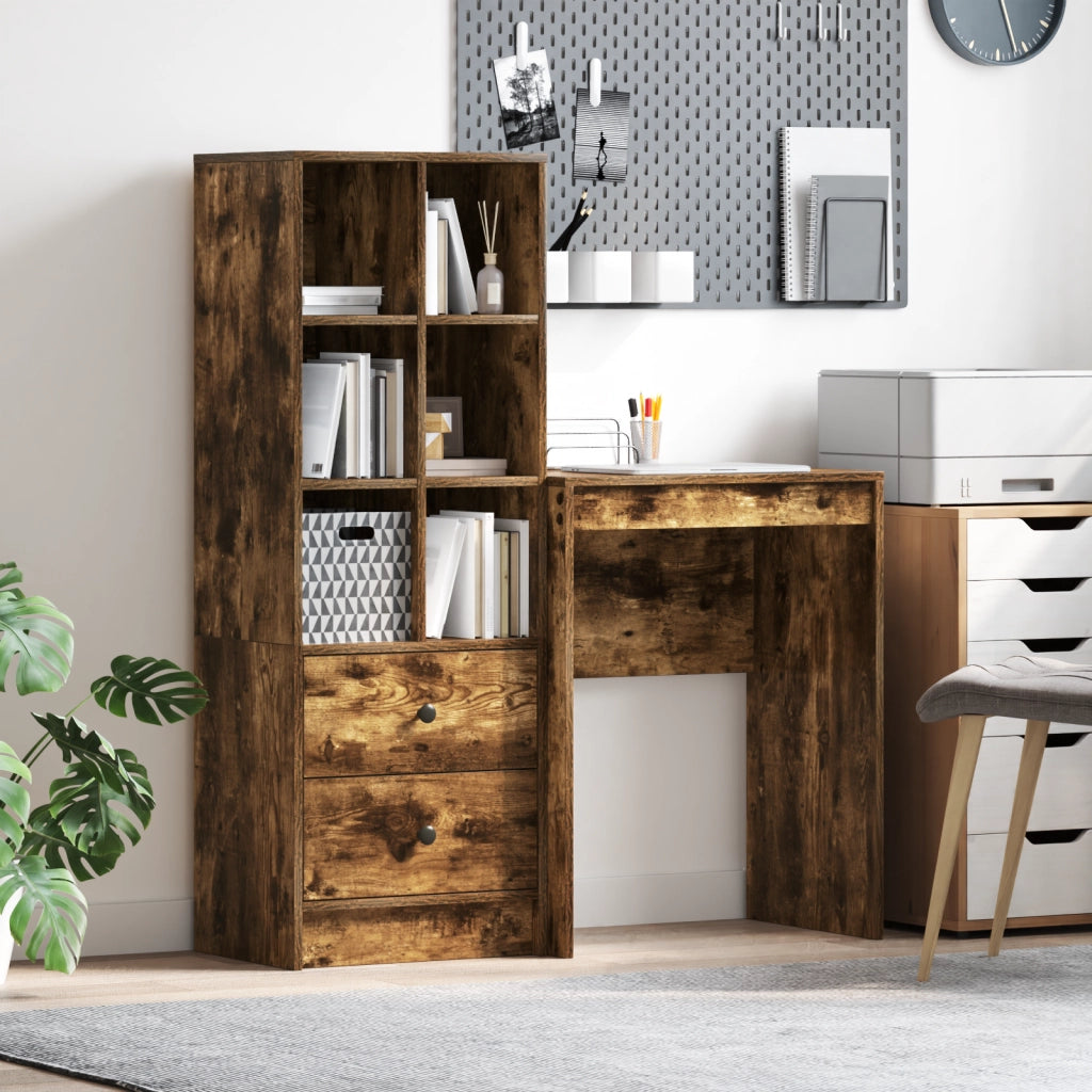Scrivania con spazio di archiviazione in rovere affumicato e legno ingegnerizzato