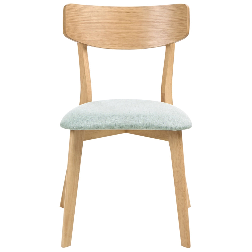 Set di 2 sedie da pranzo con seduta in tessuto grigio chiaro e struttura in legno massiccio chiaro retrò senza braccioli