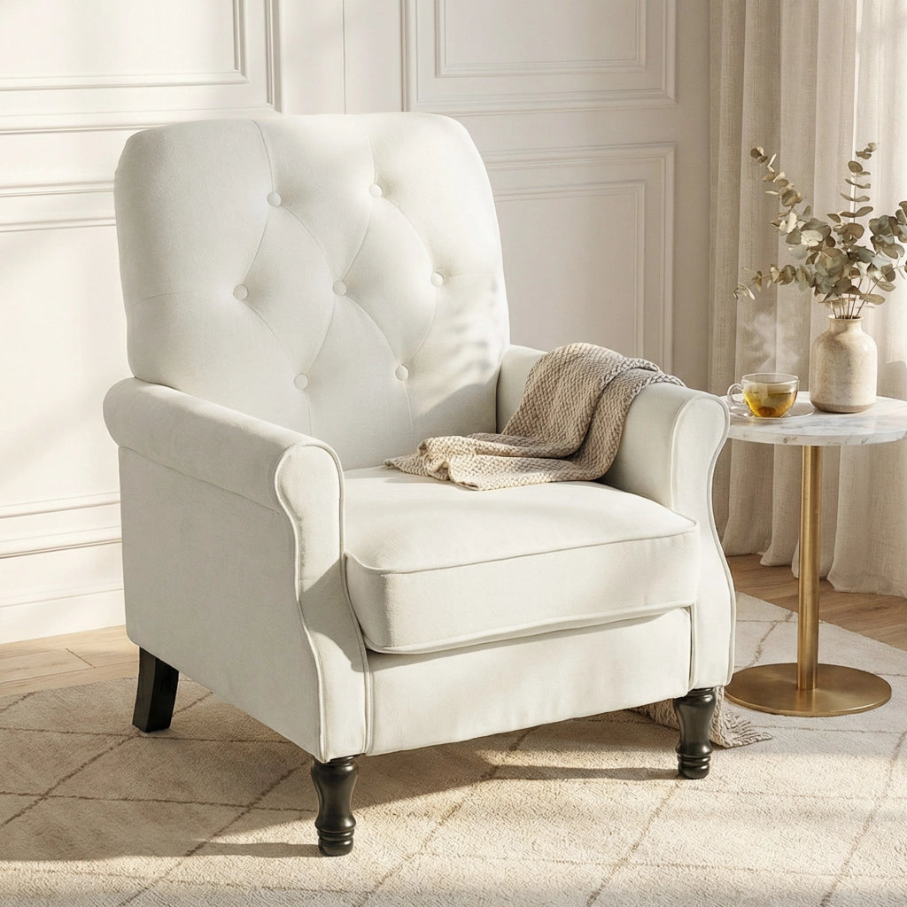 Poltrona tessuto lino crema ¨C Xylo ¨C imbottitura spessa con cuscino a molle 69x75x90cm