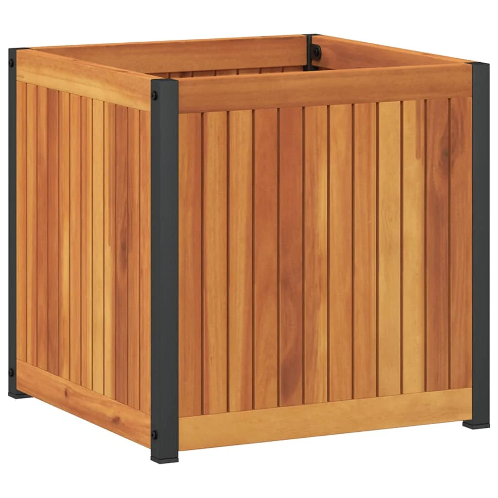 Aiuola rialzata/fioriera per piante fiori patio giardino 45 x 45 x 44 cm legno massello di acacia e acciaio marrone 02_0037605
