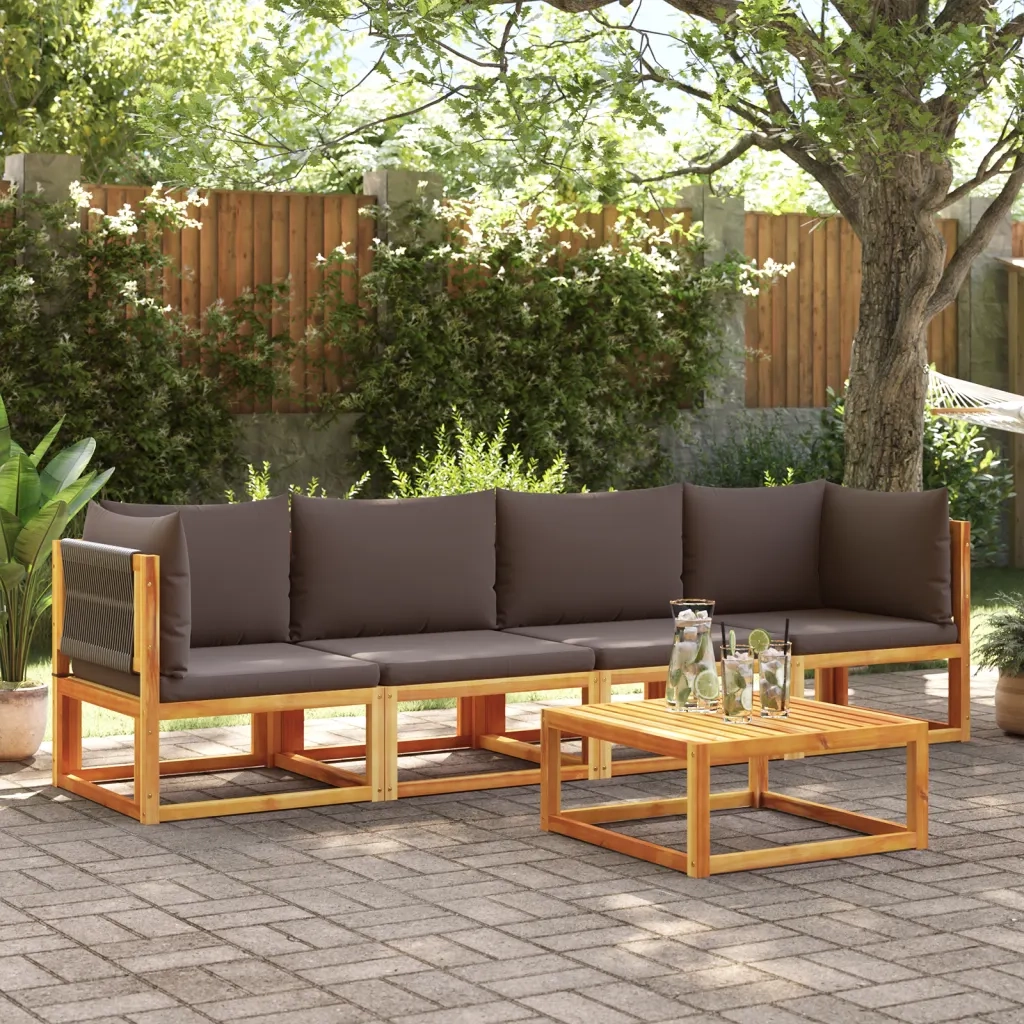 vidaXL Set di divani da giardino 4 pezzi con cuscini in legno di acacia e corda