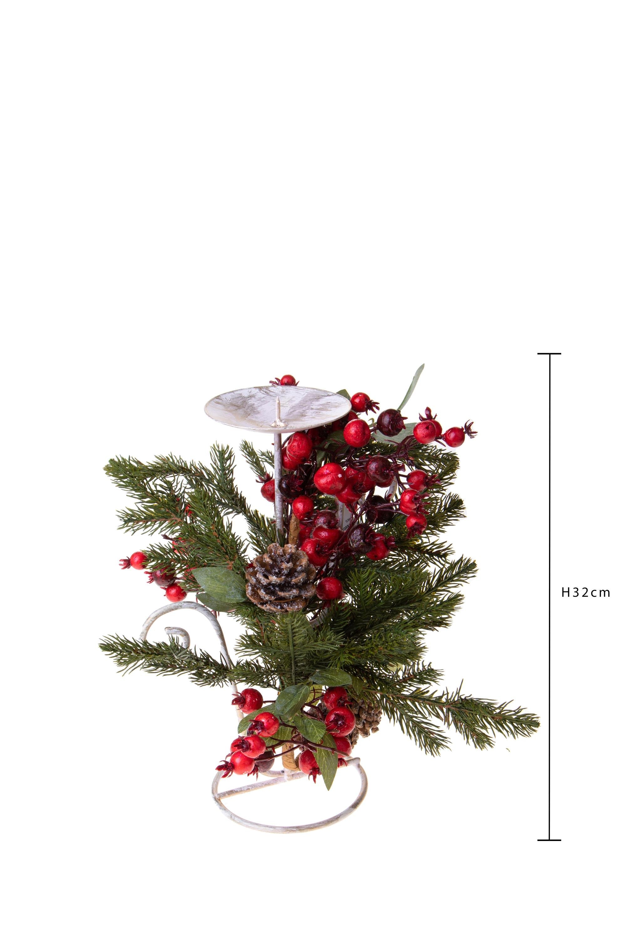 Centrotavola Natalizio 32 cm per 1 Candela con Bacche Rosse