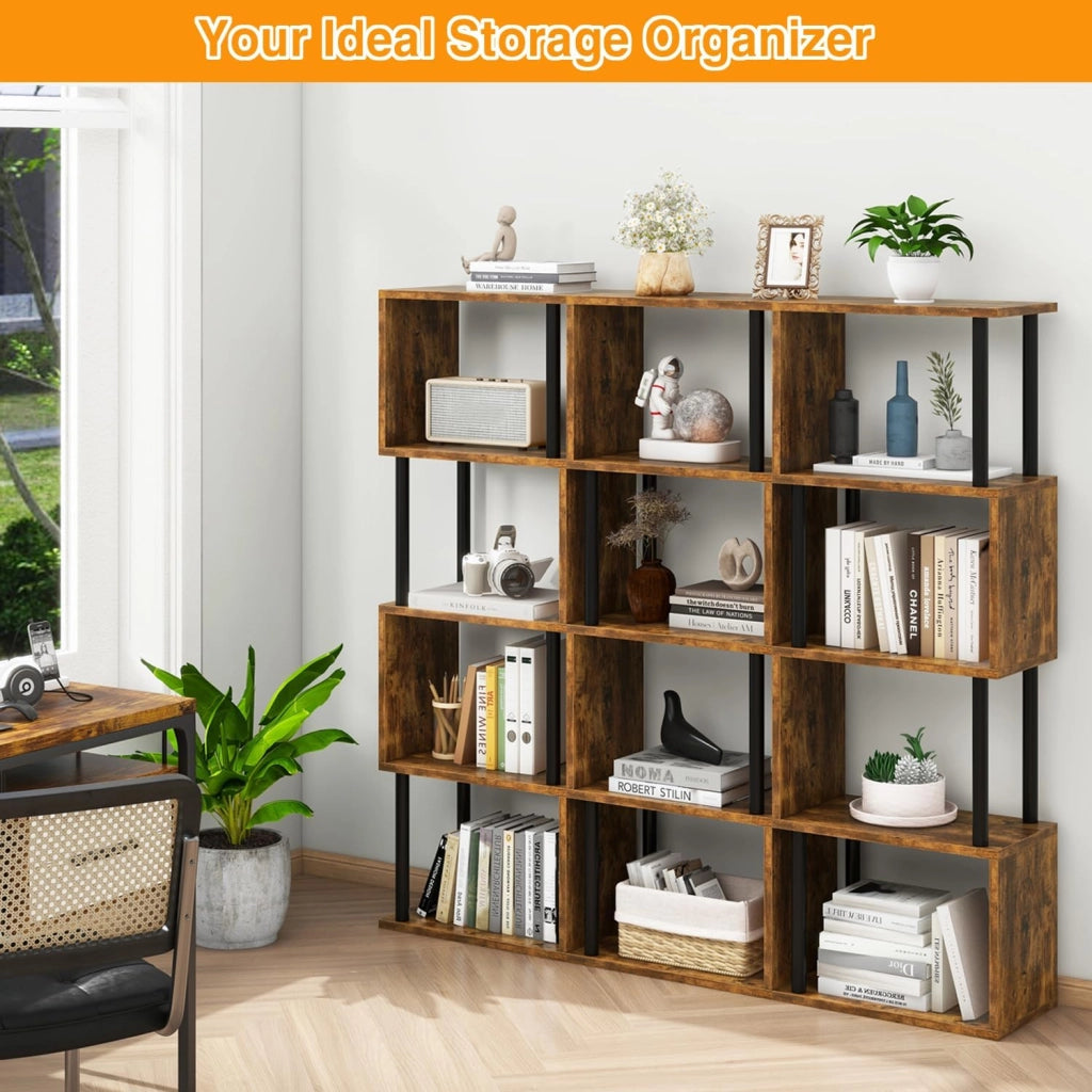 Libreria Scaffale a 5 Livelli, S, Libreria Verticale Stile Moderno, Scaffali Espositivi in Metallo per Soggiorno, Camera Da Letto, Ufficio, Marrone Rustico WBC015H