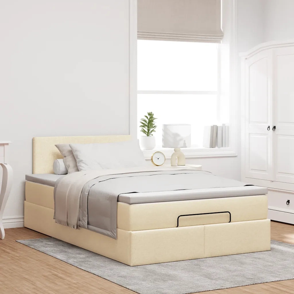 Struttura Letto Pouf con Materasso Crema 120x200 cm in Tessuto