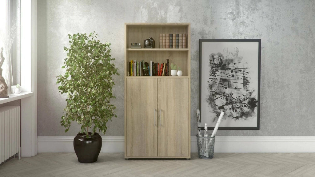Credenza Saotome, Buffet da soggiorno, Madia da salotto, Dispensa da cucina, 89x40 h186 cm, Quercia