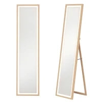 Grande specchio da terra, specchio da parete o da terra rettangolare, 40 x 160 cm con illuminazione a LED 3 colori, rovere