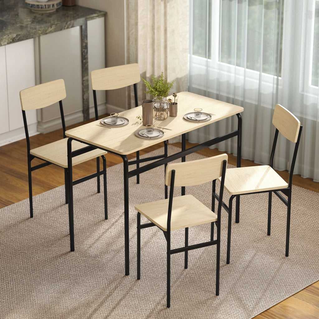 Set da Pranzo 5 Pezzi ¨C zephmum ¨C Legno e Metallo, Nero e Legno, Tavolo Rettangolare