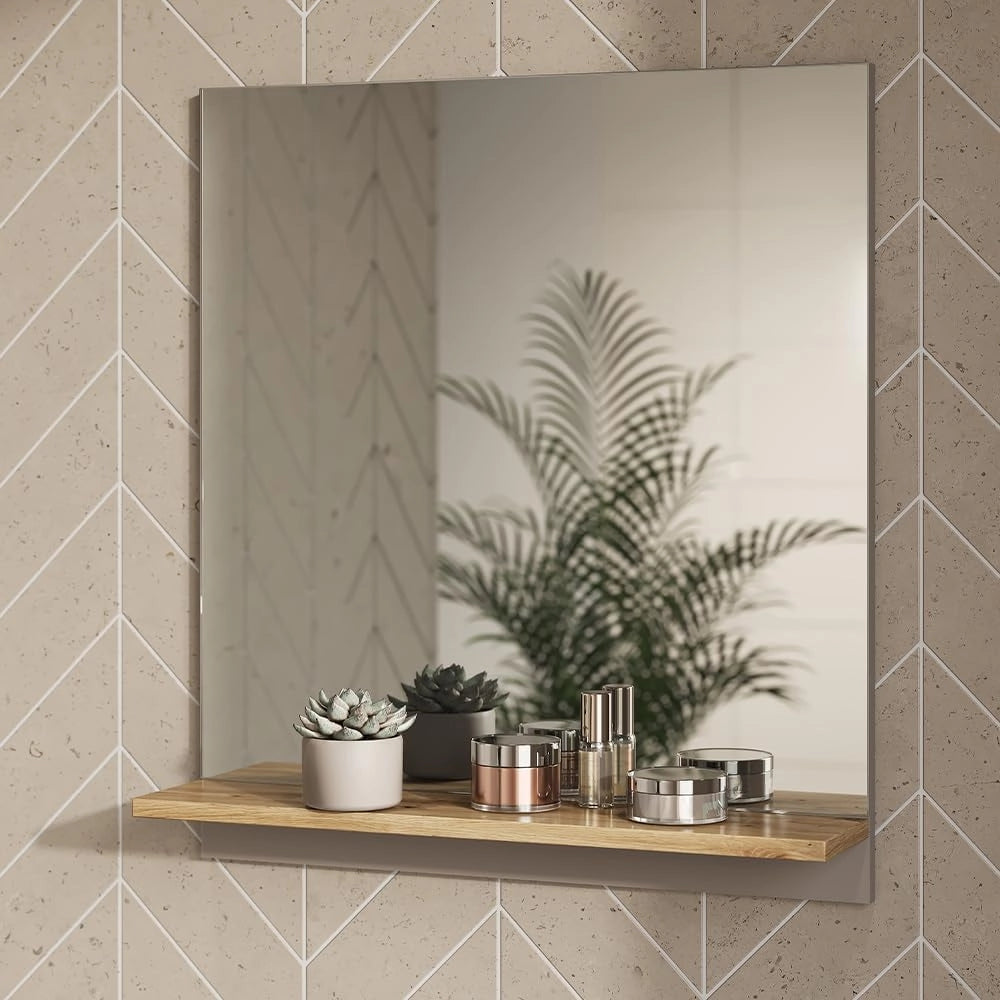 Specchio contenitore bagno Marelle, Grigio, 60 x 67 cm con ripiano, adatto per il montaggio a parete in ambienti umidi