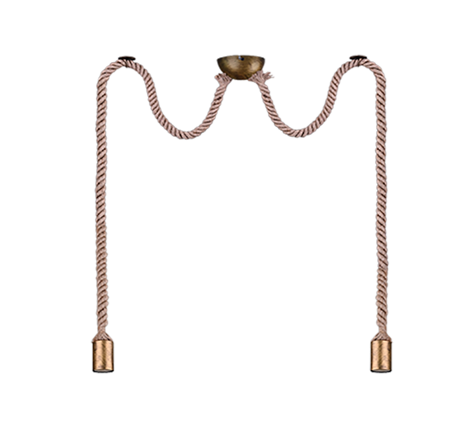 Lampada a sospensione doppia corda, metallo, ottone anticato, L 12 cm, Rope