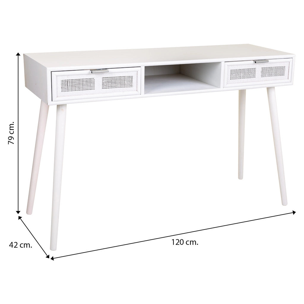 Mobile da ingresso in legno e griglia bianca 120x42x79h