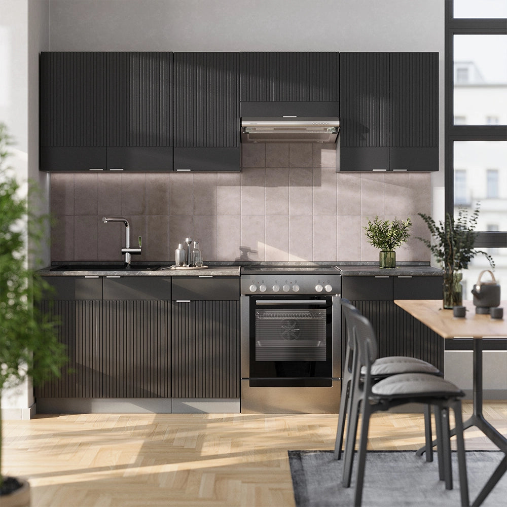Cucina componibile Fame-Line Nero rigato/Antracite 240 cm, PL Marmo Vicco