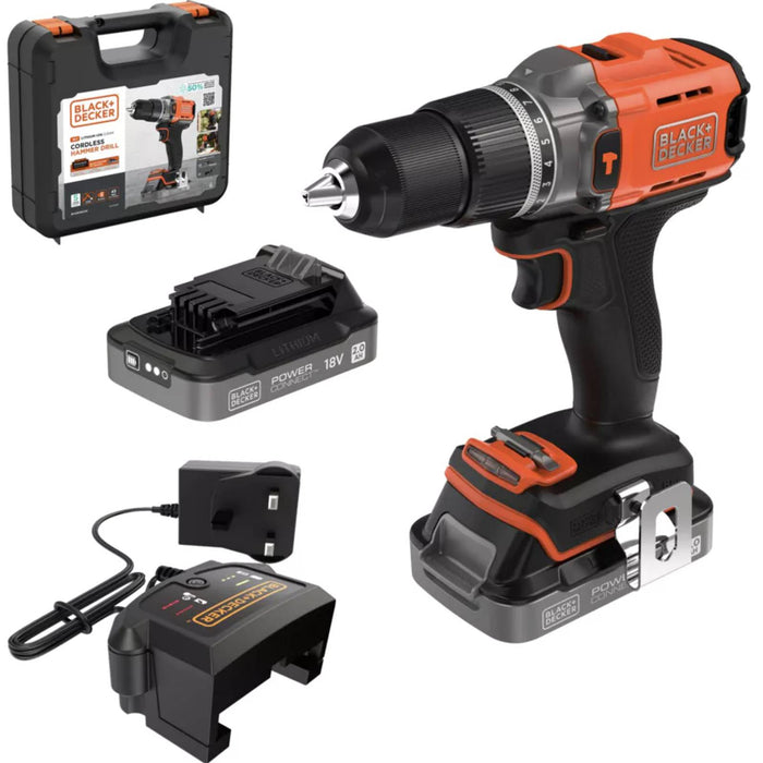 Trapano a percussione Black+Decker 18V con 2 batterie da 2.0Ah