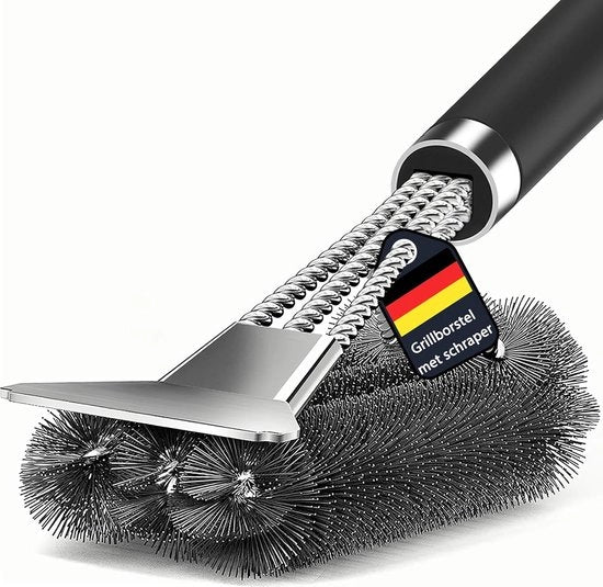 Barbecueborstello 3 in 1, 360 gradi, con spazzola per pulire la griglia, spazzola per pulire e schiuma, acciaio inox, accessori barbecue, BBQ, 3 in 1.