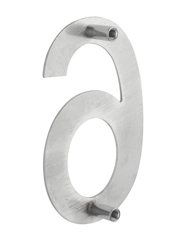 Numero civico 6 in acciaio inox 304, altezza 100 mm, con distanziatori – THIRARD
