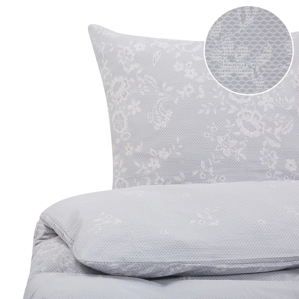 Set di biancheria da letto 200 x 240 cm in cotone motivo floreale grigio e bianco