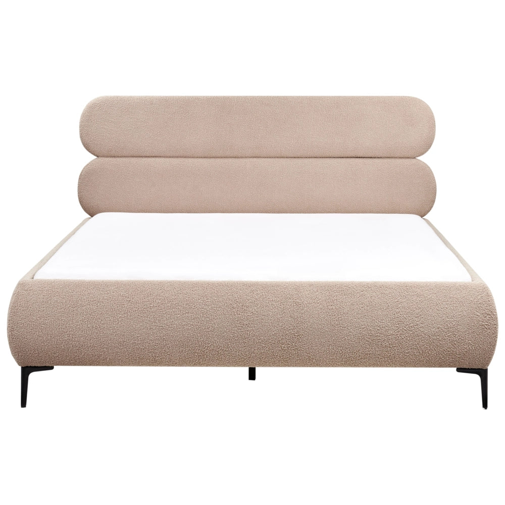 Letto con rete bouclé tortora 160 x 200 cm testata gambe in metallo nero camera da letto classica minimalista