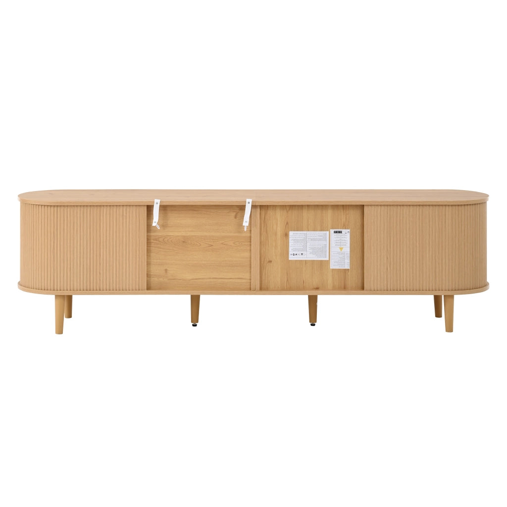 Mobile TV con 2 ante scorrevoli; 4 cassetti; 5 piedini in legno; per soggiorno; 180 × 35 × 50 cm; naturale