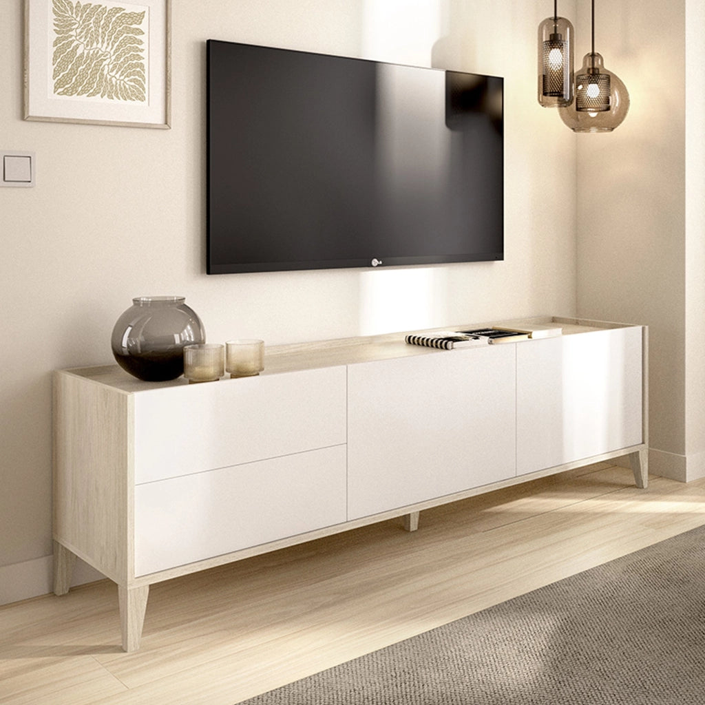 Waynes, Mobile Porta tv 2 Cassetti, 39x129x50h cm Bianco