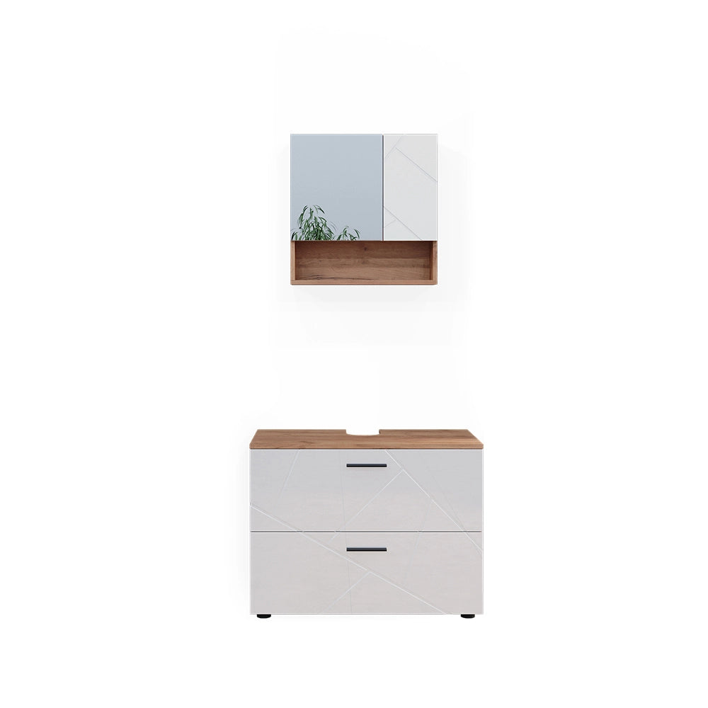 Vicco Set di mobili da bagno Bianco lucido/oro power oak 2 parti