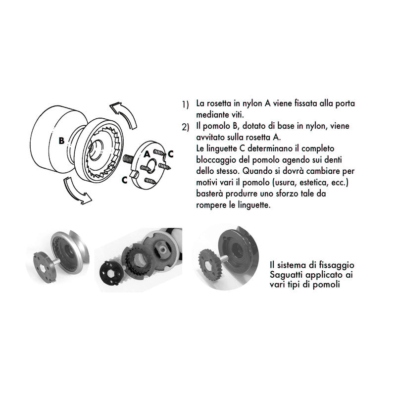 Pomolo fisso per porta SAGUATTI 172/70EB in alluminio argento satinato