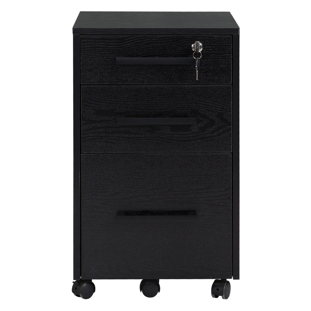 Cassettiera con 3 Cassetti e Serratura ¨C zephmum ¨C Nero, Legno, 39.2x40x65.4cm
