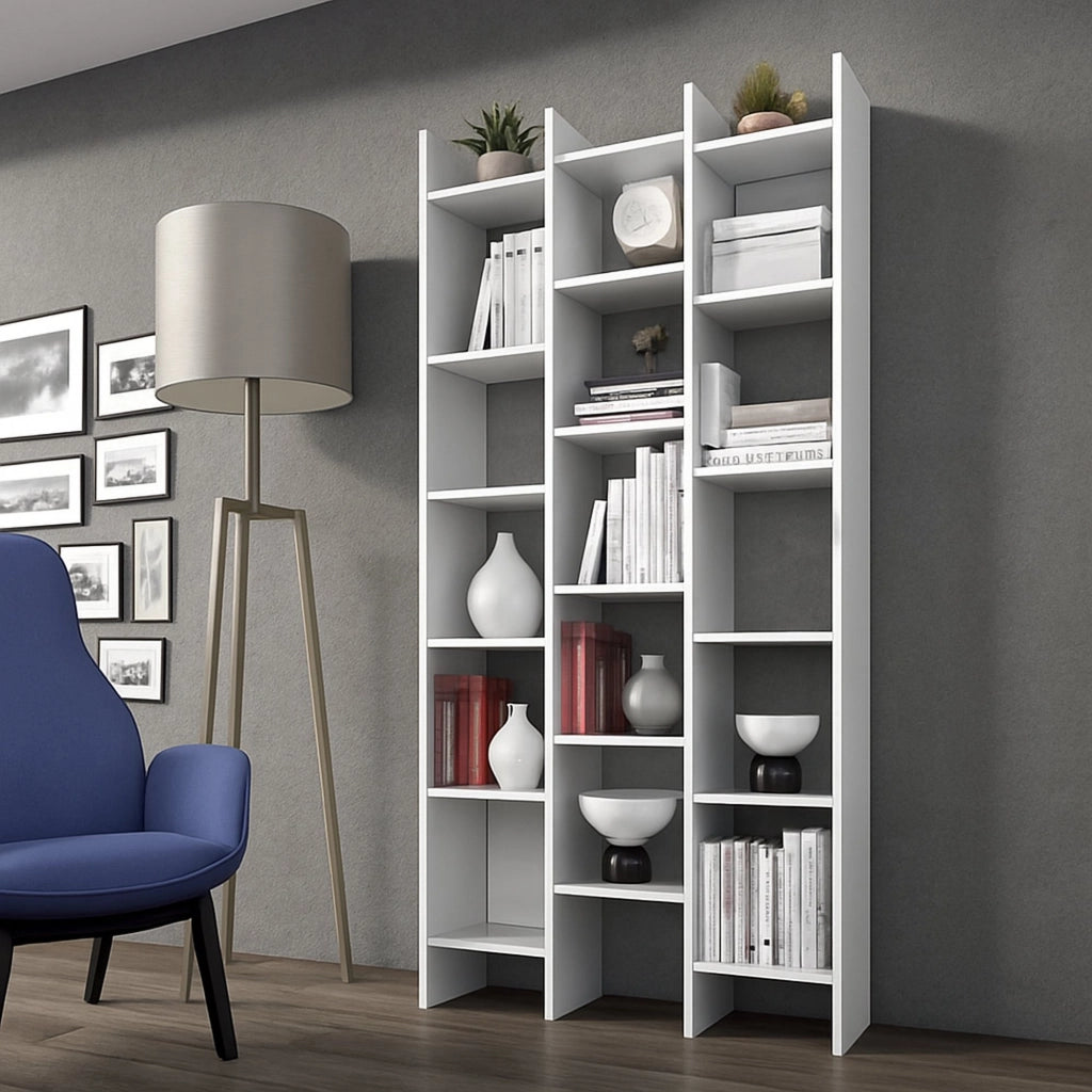 Biblioteca Areca, Libreria 18 Ripiani, 29x96x192h cm Bianco