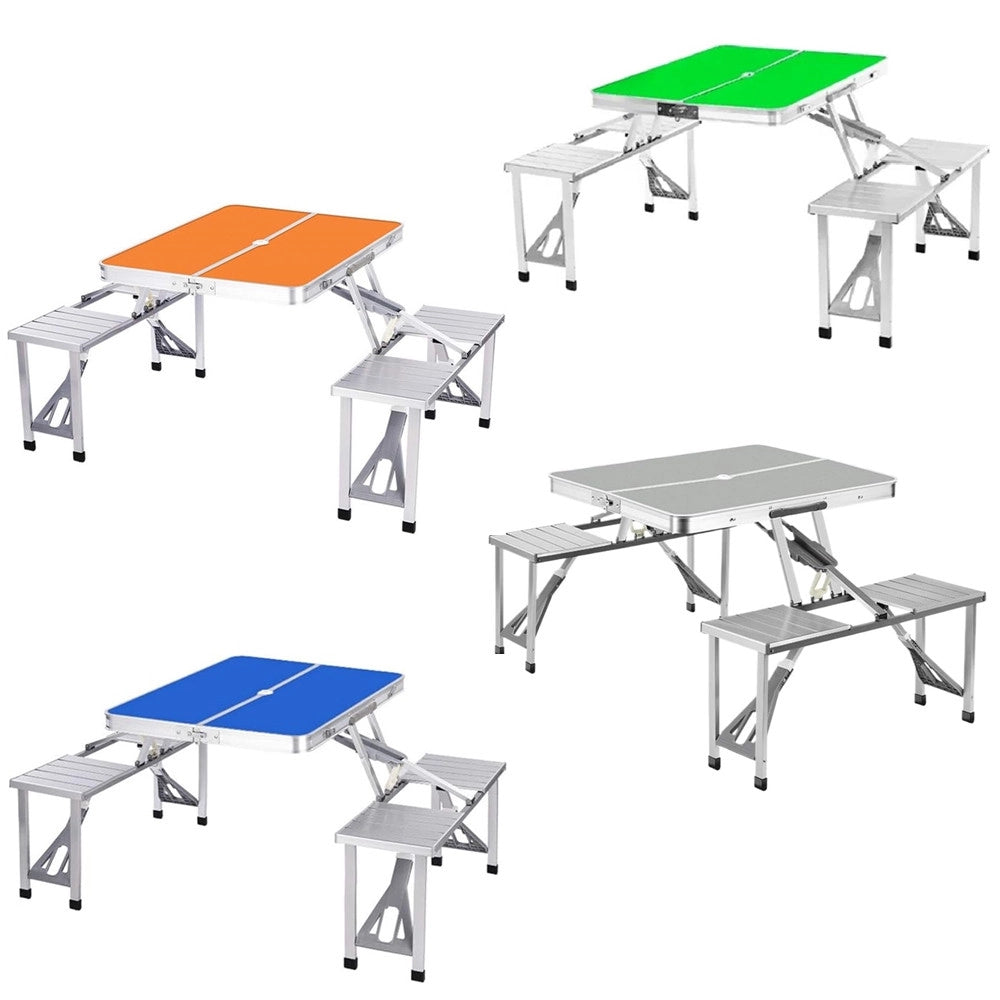 Trade Shop - Set Tavolo Pieghevole In Alluminio Pic Nic Campeggio Portatile Valigia Con Panca A 4 Posti -