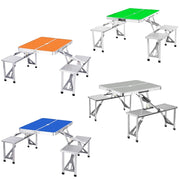 Trade Shop - Set Tavolo Pieghevole In Alluminio Pic Nic Campeggio Portatile Valigia Con Panca A 4 Posti -