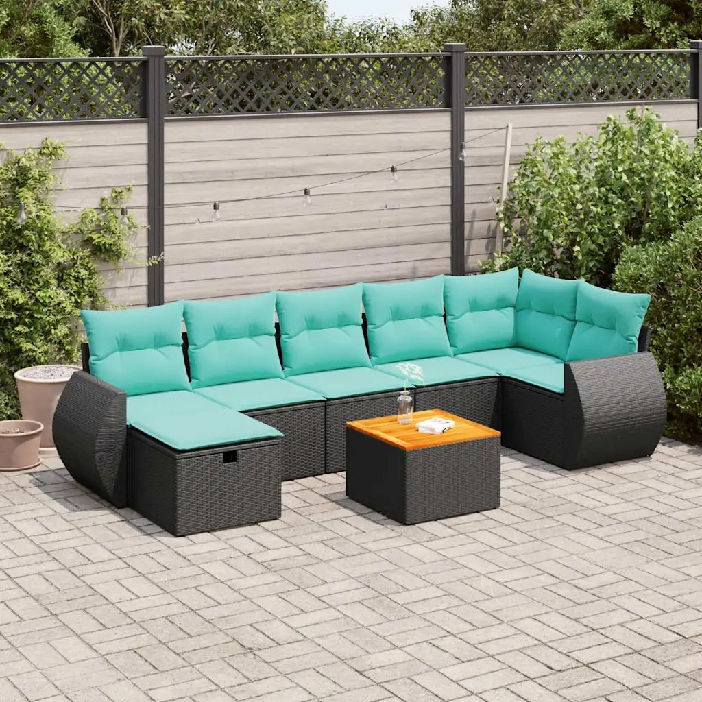 Set Divani da Giardino con Cuscini 8 pz Nero in Polyrattan