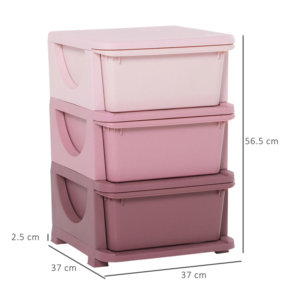 EasyComfort Cassettiera in Plastica Colorata per Cameretta con 3 Cassetti, Arredamento Casa e Asilo 37x37x56.5cm Rosa