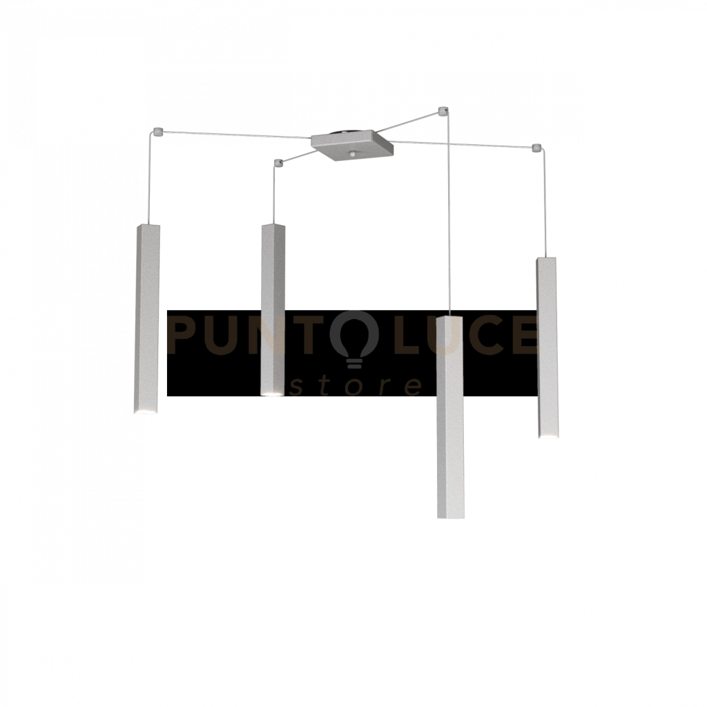 SQUARE TUBE SOSPENSIONE 4 LUCI GRIGIO CAVO CM.250 CON BASE 1173-S4-GR
