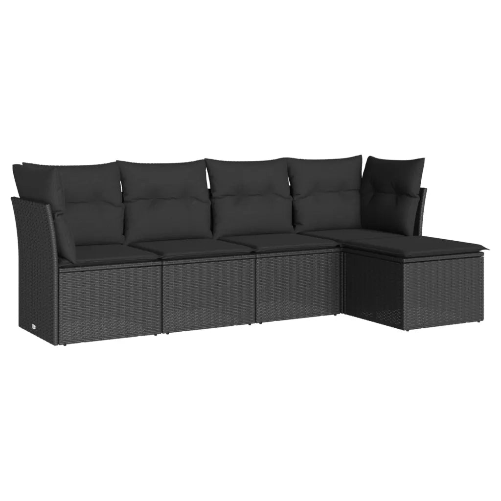 Set Divani da Giardino 5 pz con Cuscini in Polyrattan Nero 3217555