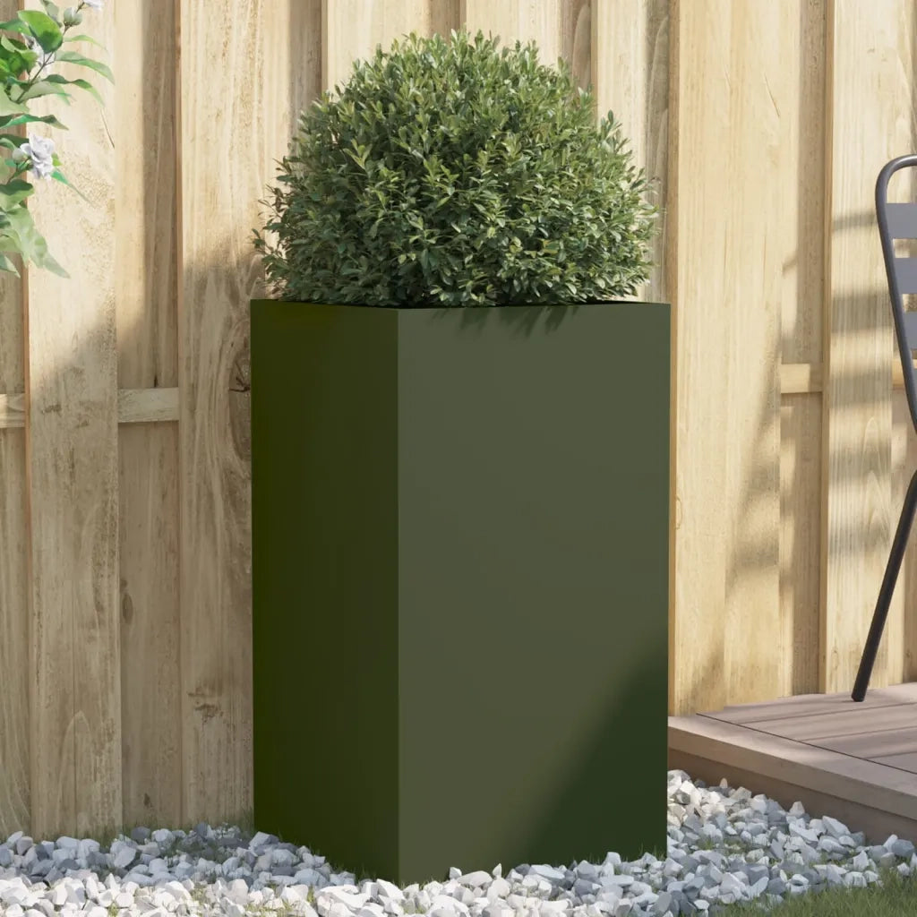 Fioriera-Vaso-Contenitore per Piante Verde Oliva 42x38x75 cm in Acciaio