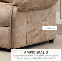 Poltrona Relax Reclinabile Manuale in Tessuto con Poggiapiedi Estraibile e Tasca Laterale, Beige