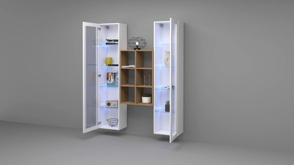 Mobile Espositore Fulvio, Vetrina 12 Ripiani Made in Italy, 30x40x180h cm Bianco Lucido